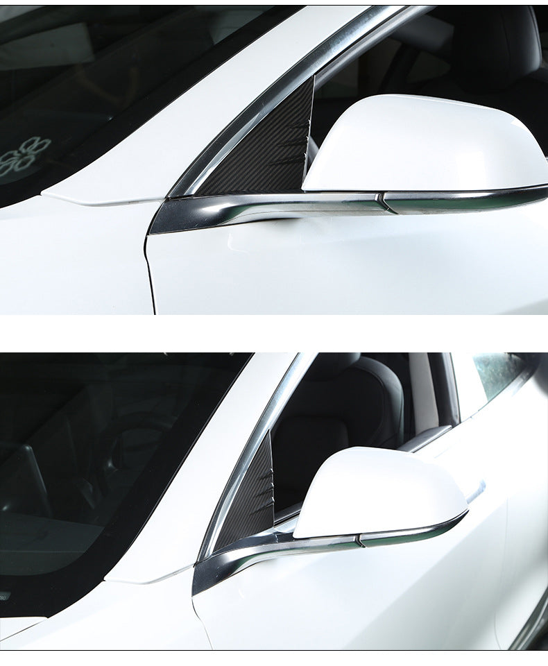 Real Carbon Fiber Rearview Mirror Triangle Cover for Tesla Model 3/Y