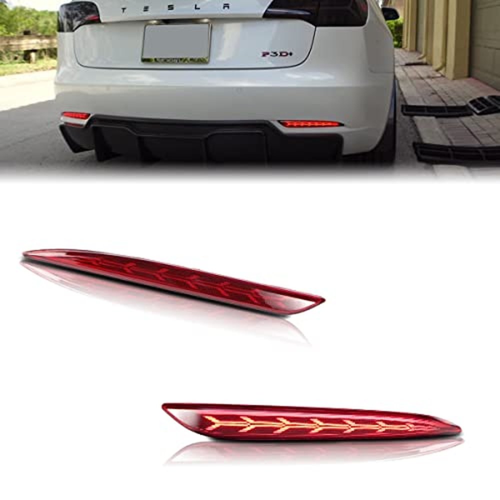 Fishbone Style Rear Bumper Reflector Lights for Tesla Model 3/Y