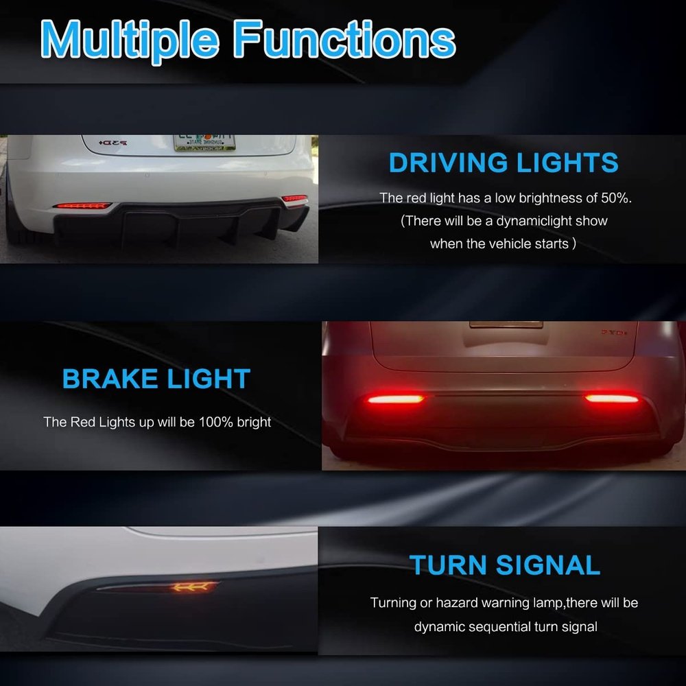 Fishbone Style Rear Bumper Reflector Lights for Tesla Model 3/Y